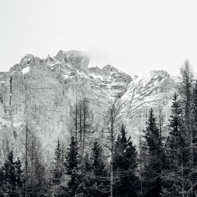 snowy landscape with mountain peak with snow